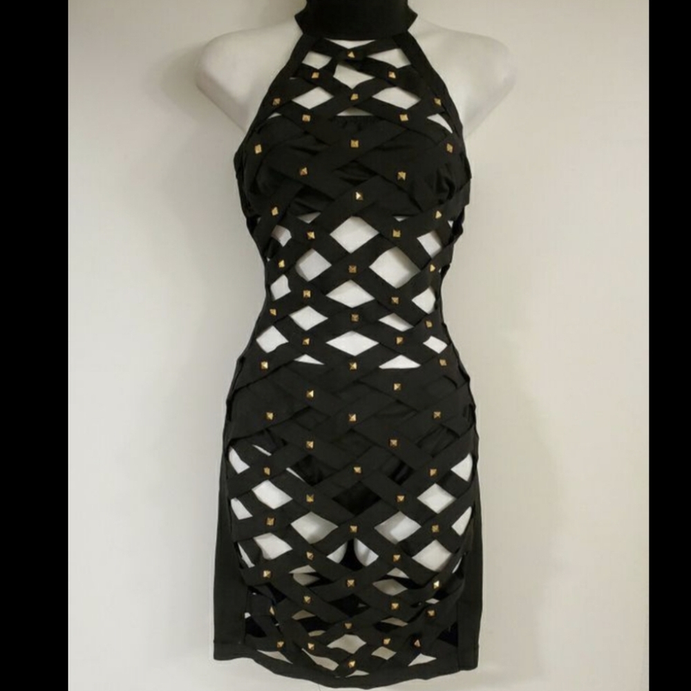 CAGED BODY CON MINI DRESS